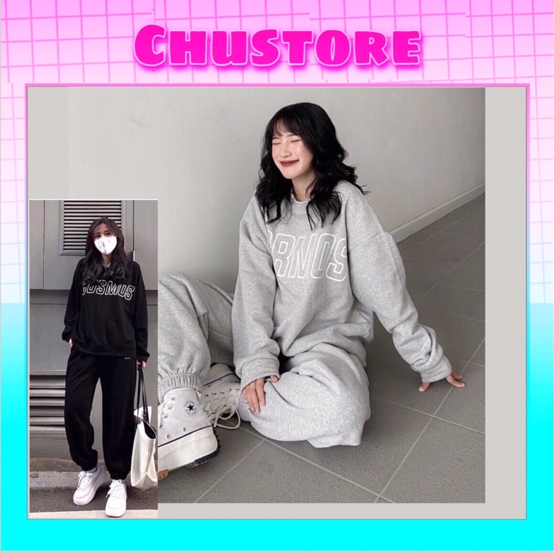 set nỉ COSMO 2 màu Đen / Xám Unisex mùa Thu Đông 2021🖤
