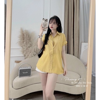 Áo sơ mi nữ, áo sơ mi cộc tay nữ cánh dơi 2 túi mùa hè cá tính