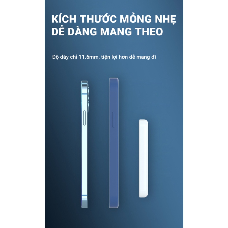 Sạc Không Dây magsafe, Sạc Dự Phòng Từ Tính, Sạc Nhanh Cho Iphone 8 / x/ xr/ 12/13 Pin 5000mah Mini Nhỏ Gọn Cao Cấp