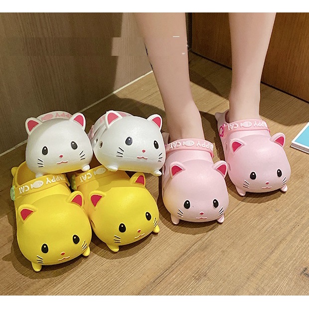 [ĐỘC LẠ] Dép nhựa mang trong nhà hoạt hình mèo Kitty Happy Cat dễ thương cute siêu nhẹ mềm dép cross xinh S252