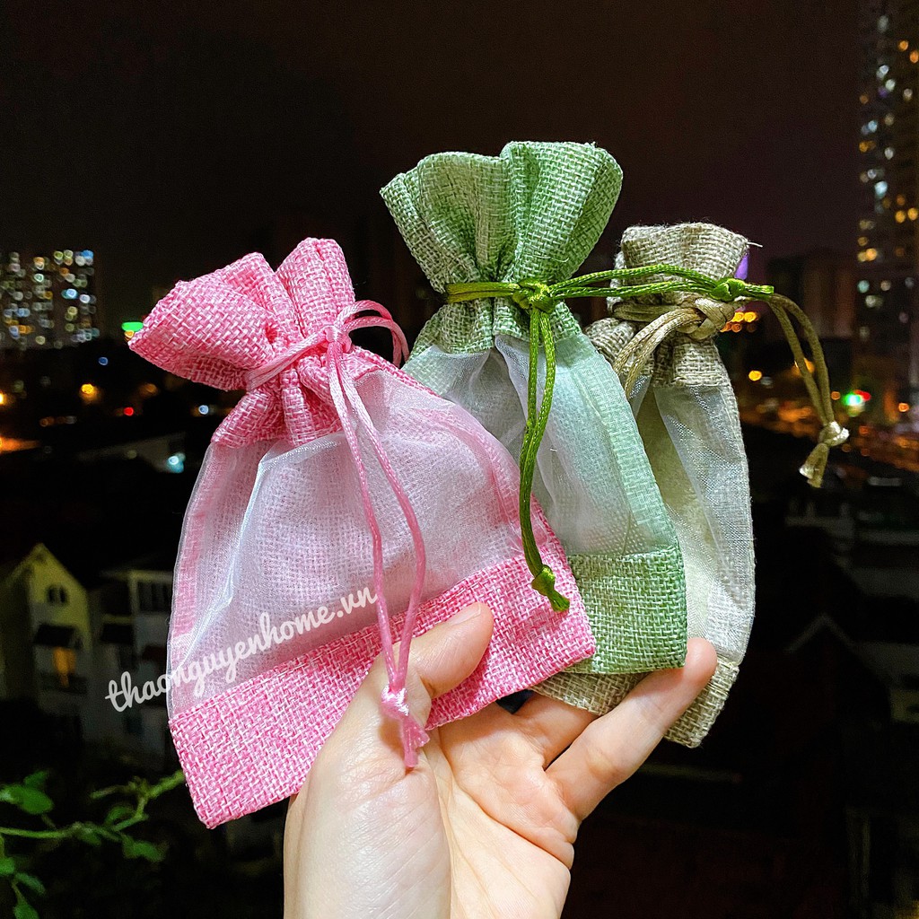 Túi vải đay dây rút có cửa sổ đựng cà phê, hoa khô, túi trang trí tiệc cưới