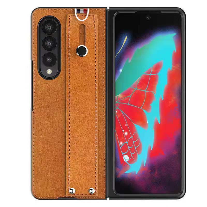 Ốp điện thoại da siêu nhẹ chống sốc có dây đeo tay cho Samsung Galaxy Z Fold 3 5G