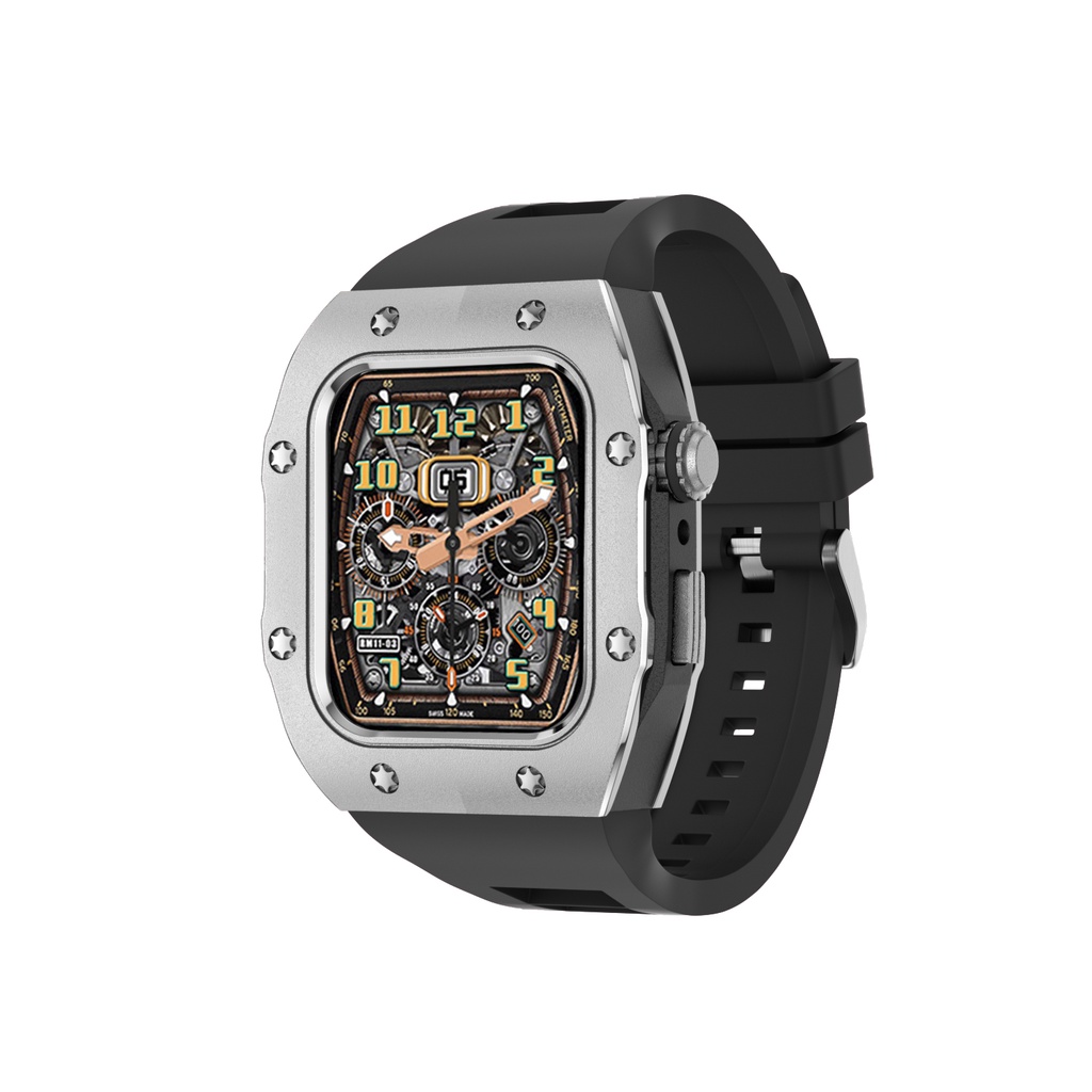 Dây Đeo Cao Su Silicone Kim Loại Cho Đồng Hồ Thông Minh Apple Watch Series 8 7 45Mm 44Mm iwatch 6 5 4 SE 45 44Mm