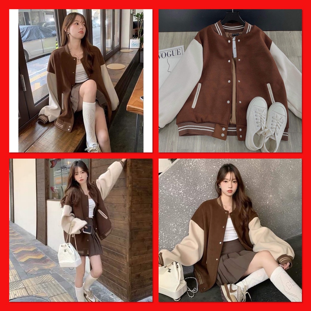 🌸Jacket bóng chày thể thao form rộng tay bo,bomber dạ pha tay da cá tính Ulzzang🌸