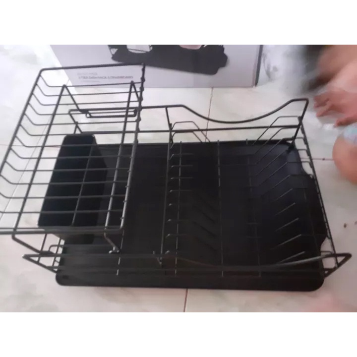 Kệ chén dĩa 2 tầng bằng sắt Lock&amp;Lock 2 Tier Dish Rack LDR206BLK - Hàng chính hãng, dễ lắp đặt - JoyMall