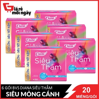 COMBO 6 gói băng vệ sinh Diana Siêu thấm siêu mỏng cánh 20 miếng/gói X6