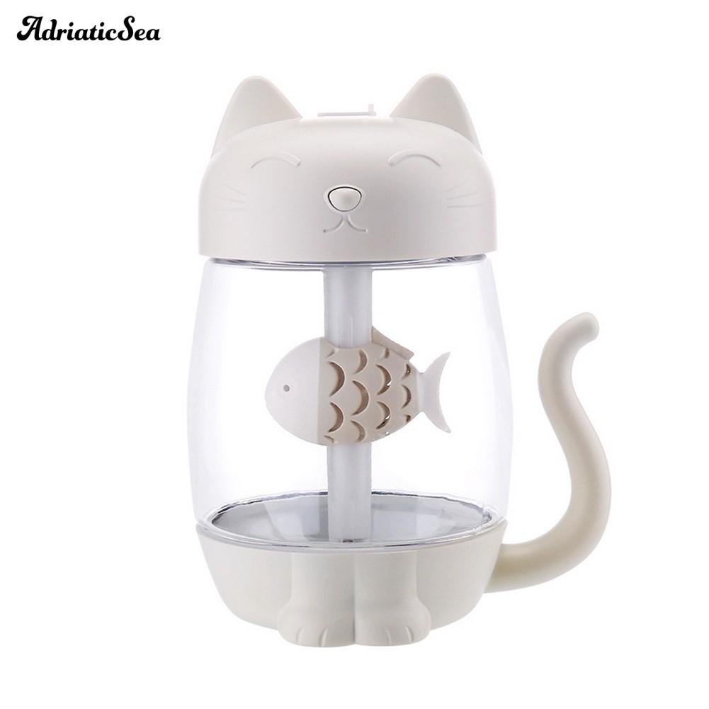Máy phun sương tạo ẩm siêu âm sạc USB 350ML 3 trong 1 hình mèo có đèn LED và quạt | BigBuy360 - bigbuy360.vn