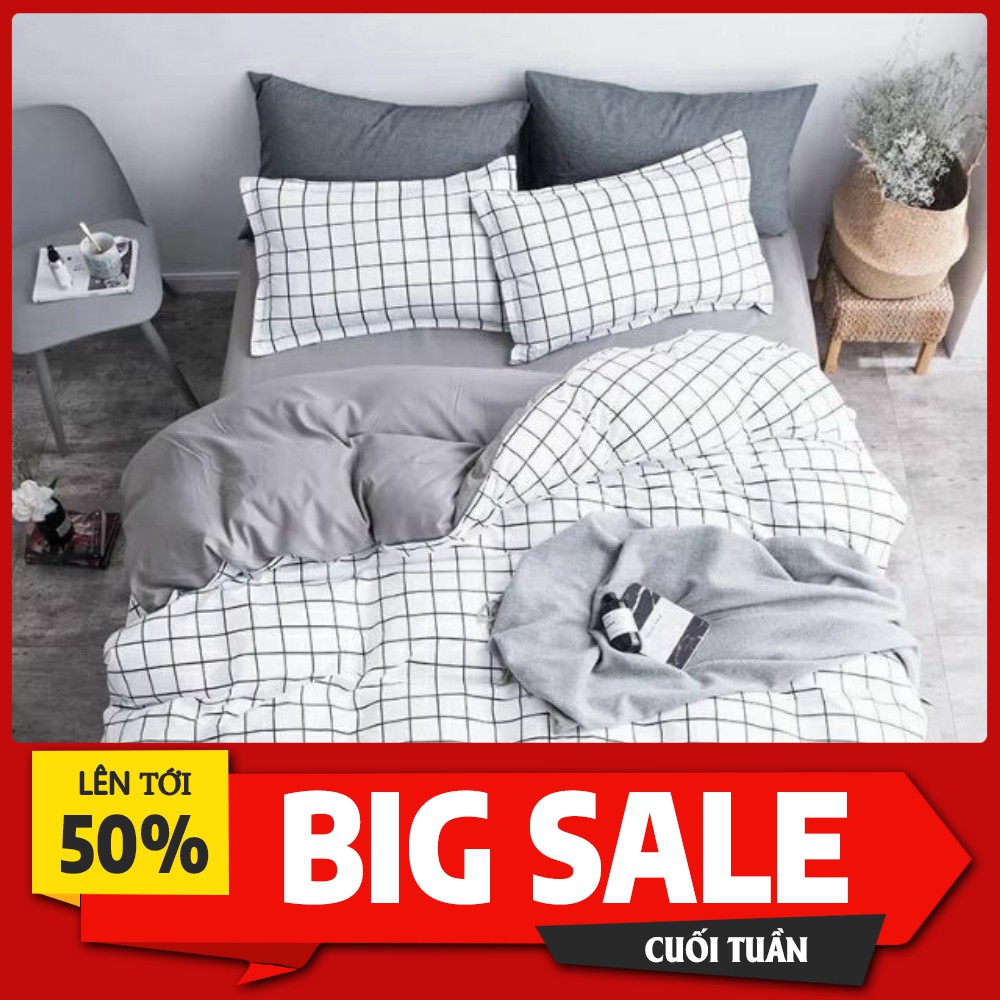 TRỌN BỘ CHĂN GA KÈM GỐI NẰM COTTON POLY NHẬP KẺ TRẮNG