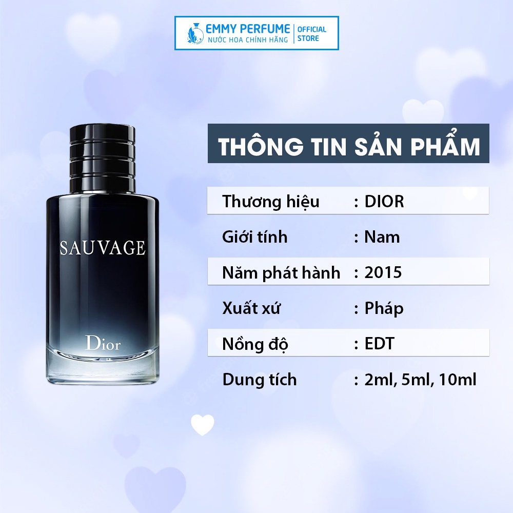 Nước Hoa Nam Dior Sauvage EDP Nam tính Mạnh mẽ Cuốn hút Thơm Lưu hương lâu 8 - 10 giờ EmmyPer