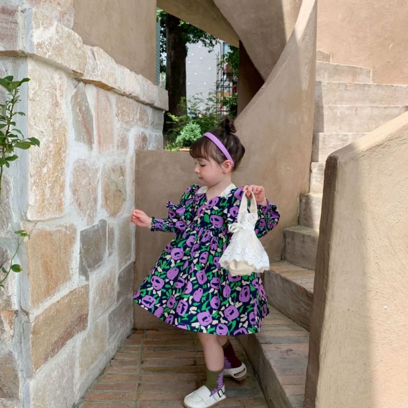 Đầm Công Chúa Họa Tiết Hoa Nhí Xinh Xắn Thời Trang Cho Bé Gái