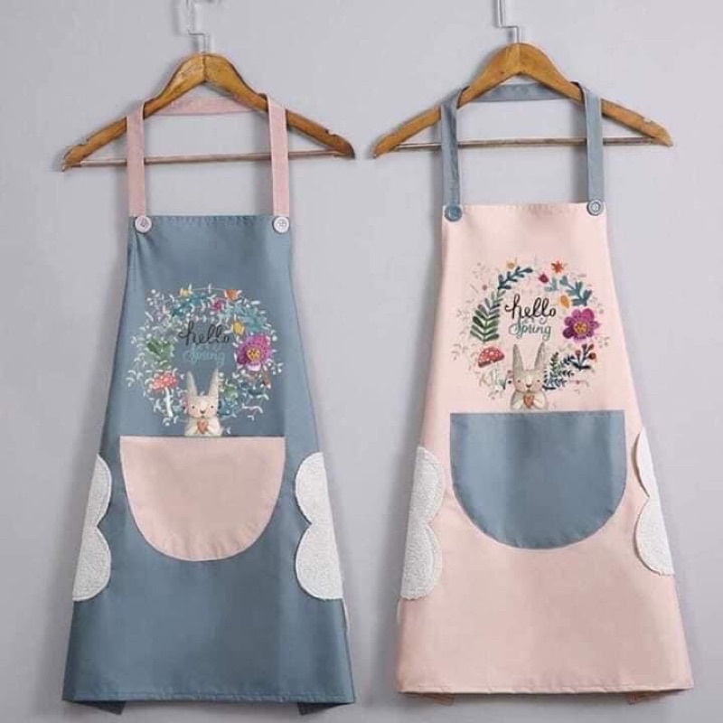 Tạp dề nấu ăn vải cotton in hình và chữ Cooking dễ thương