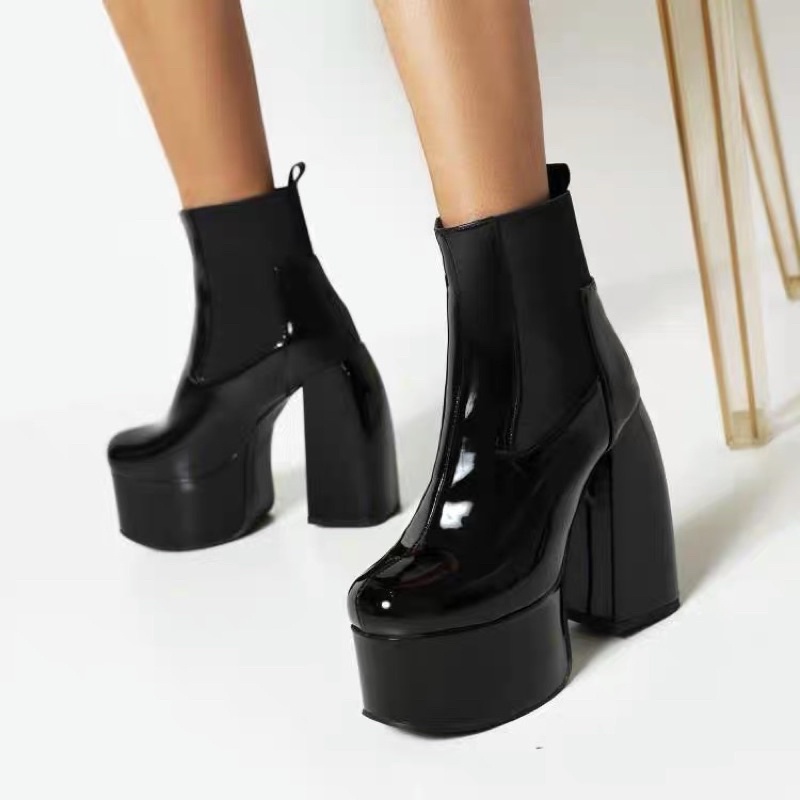 Bốt da ankle đế cao 13,5 cm ulzzang/ Boots da đế cao