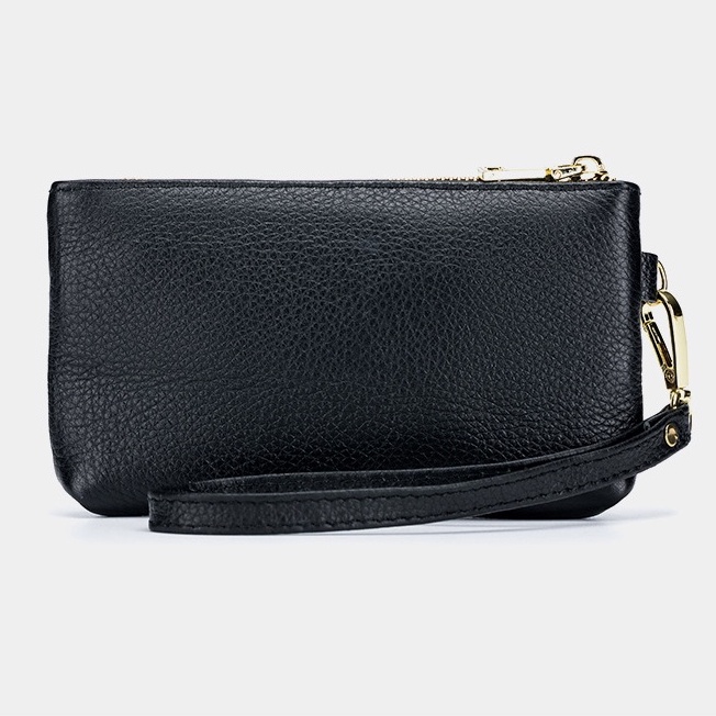 Ví Cầm Tay Mini Bằng Da Thật Có Khóa Kéo Thời Trang Phong Cách Hàn Quốc Cho Nam Và Nữ