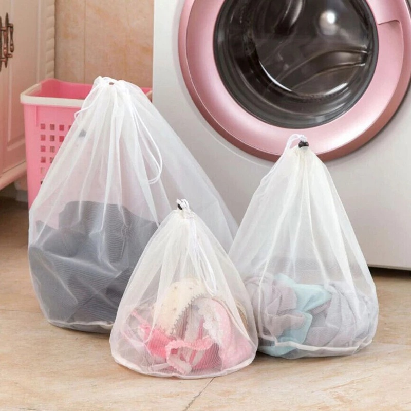 Foldable Drawstring Mesh Laundry Bag/ Bra Underwear Socks Home Clothes Care Accessories