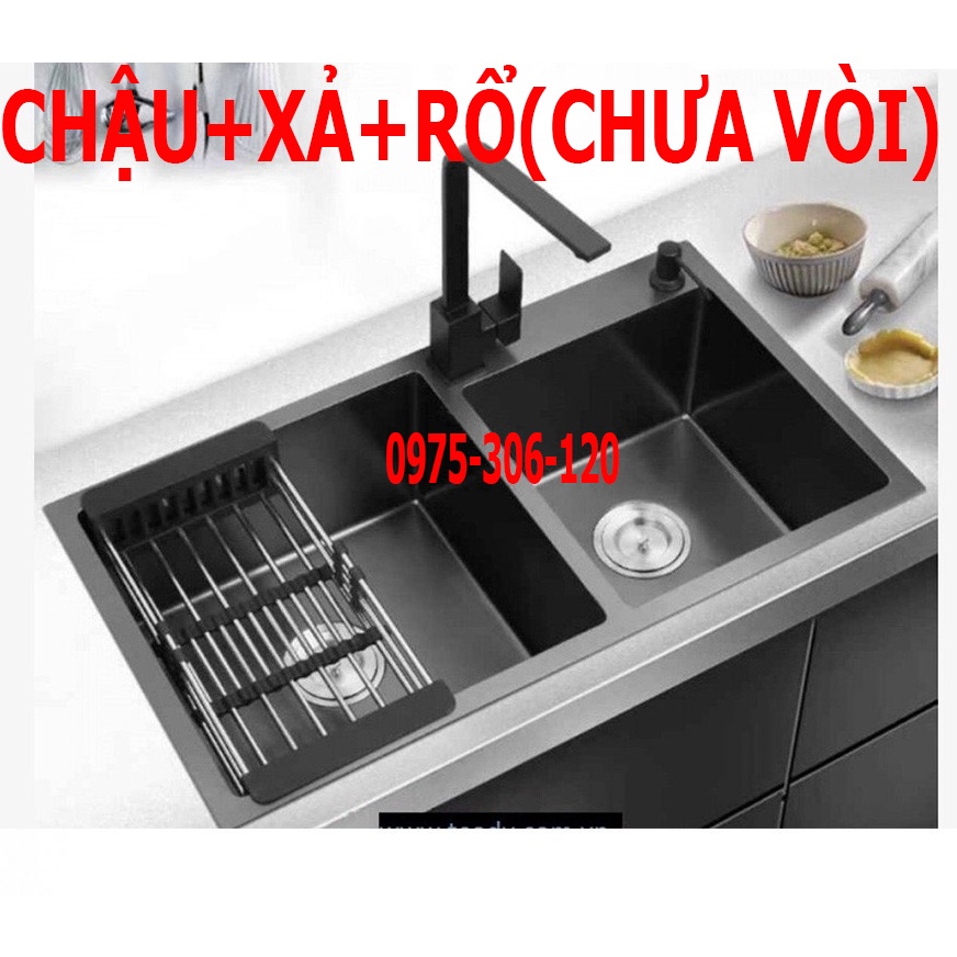 Combo Chậu Rửa Chén Bát NANO CHỐNG TRẦY XƯỚC N7 8245 và Rổ Rút Đa Năng đựng trái cây và bộ xả chậu