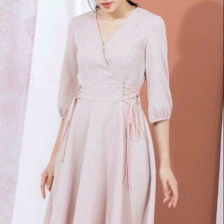 Đầm công sở, váy hồng đan dây eo (kèm hình thật)