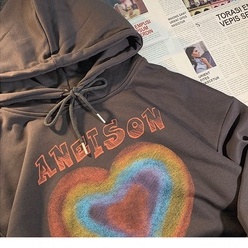 Áo hoodie ZHELIHANGFEI dáng rộng in hình trái tim xinh xắn dễ phối đồ