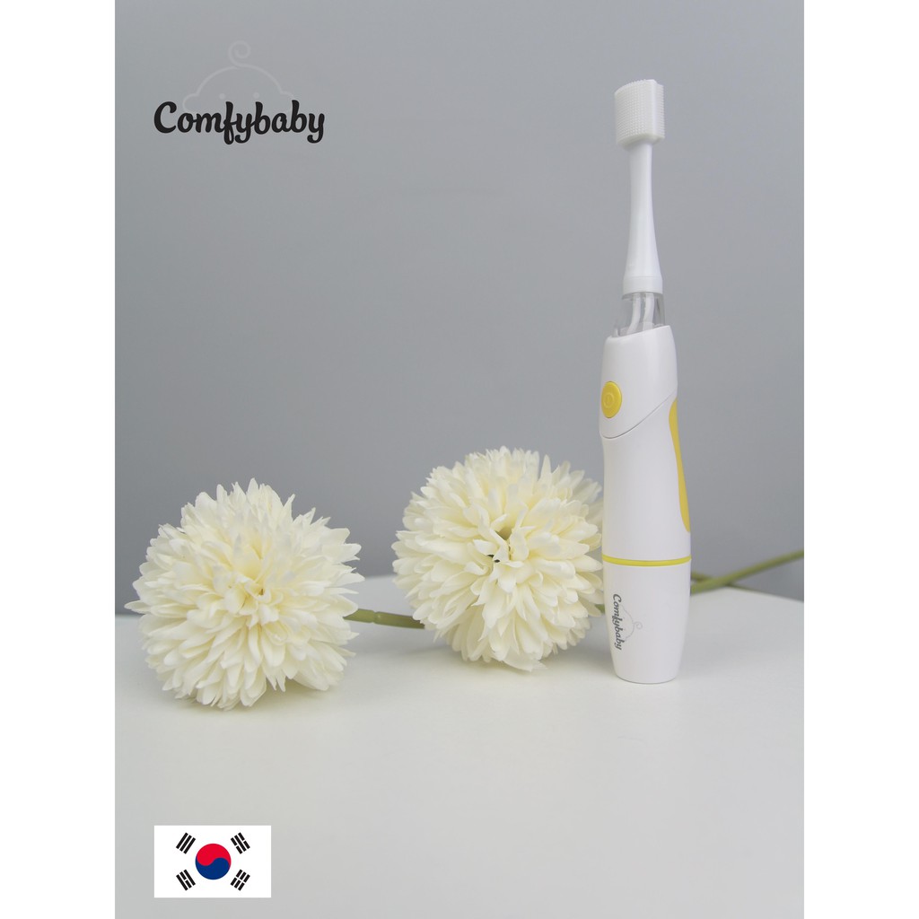 Bàn chải tập đánh răng mát xa nướu cho bé silicon chạy pin Comfybaby 1019-CF-007-1STEP - Made in Korea