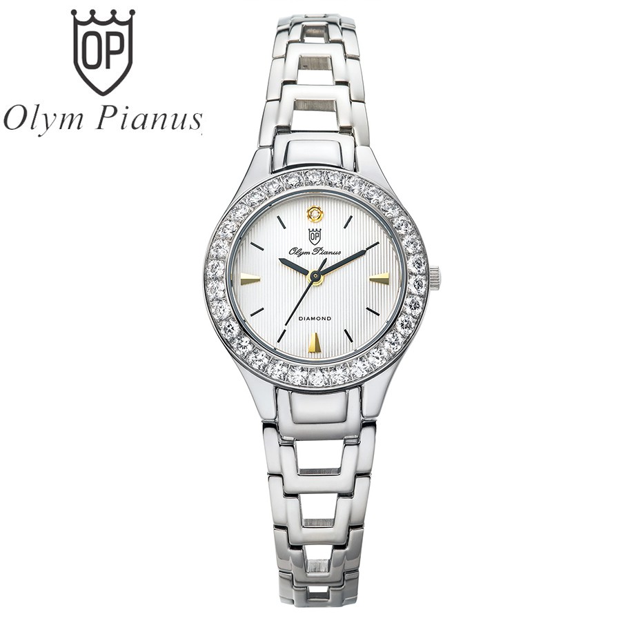 Đồng hồ nữ dây kim loại đính đá Olym Pianus OP24591 OP24591DLK trắng