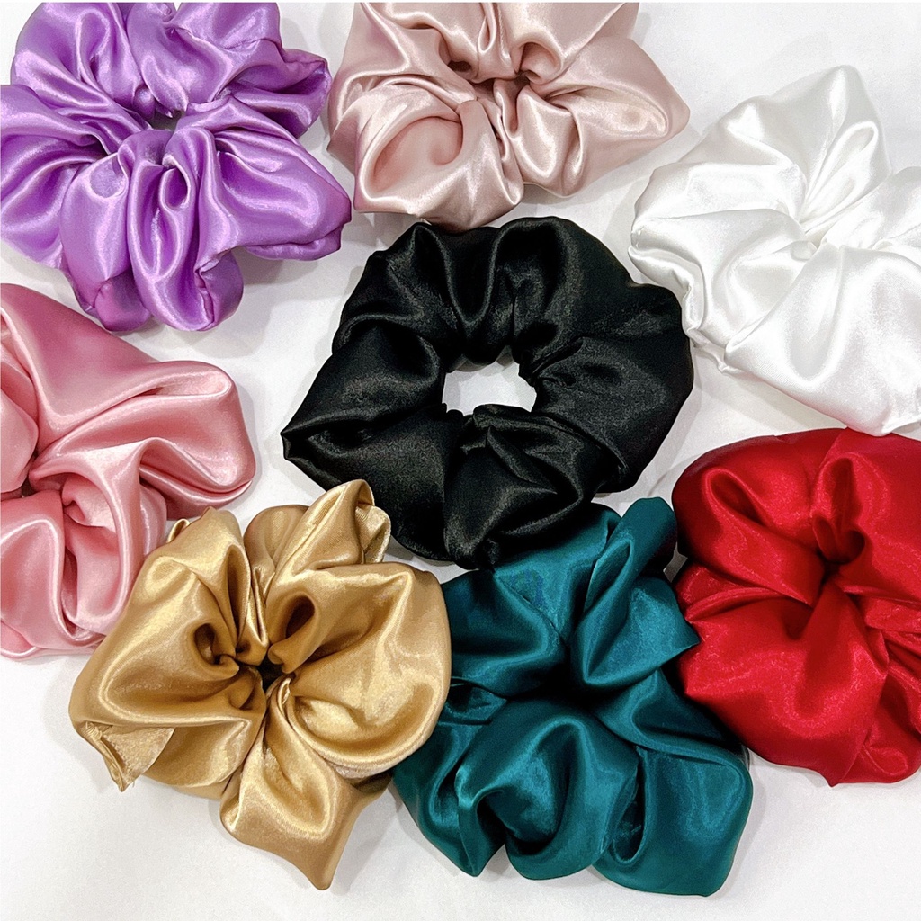 Buộc tóc scrunchies phi bóng sang chảnh, dây cột tóc nhiều màu