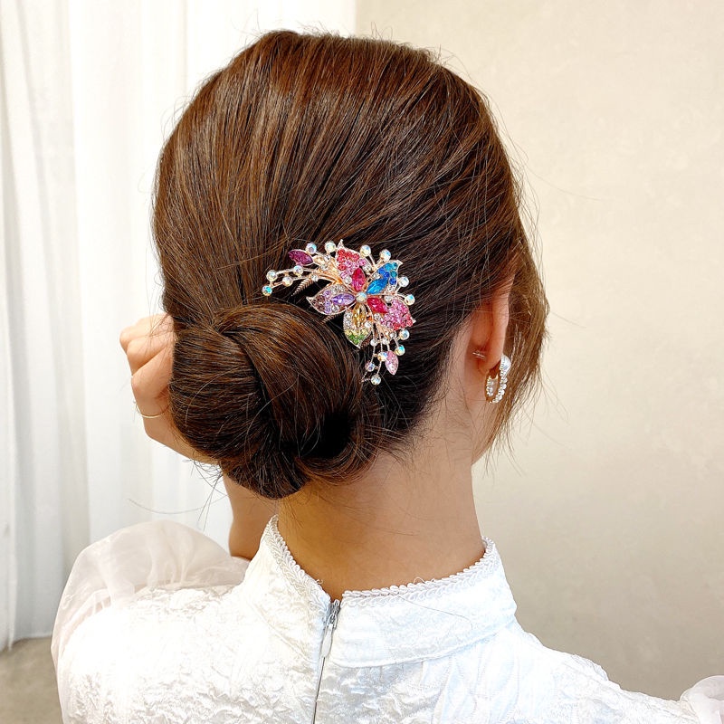 Lược Cài Tóc Hình Hoa Đính Đá Pha Lê Nhân Tạo Phong Cách Hàn Quốc Thời Trang