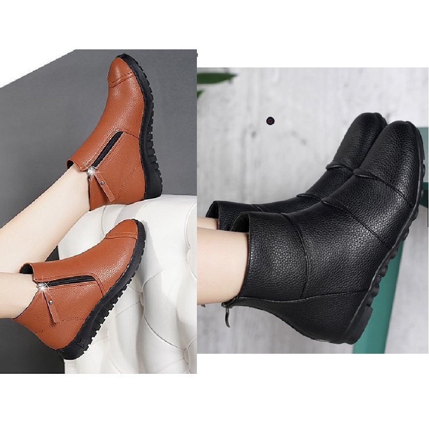 [CHẤT LƯỢNG] Giày boot nữ boot ống tháp tầng, boots 2 dây kéo da mềm không đau chân S036