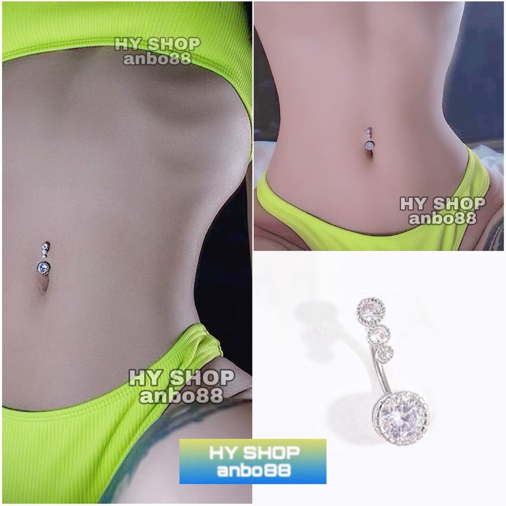 Khuyên rốn titan đính kim tròn nhiều lớp titan không gỉ không đen