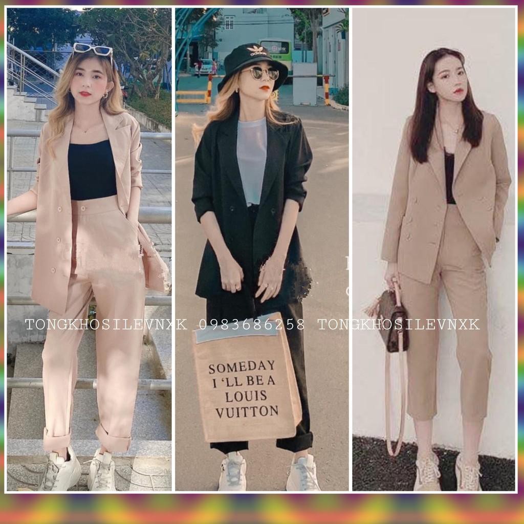 ✓ Set Vest Dài Đen Be Chất Đũi - Set Áo Khoác Vest Mix Quần Đũi Dài Hot ✓Đồ Nữ Đẹp (Hình Thật)