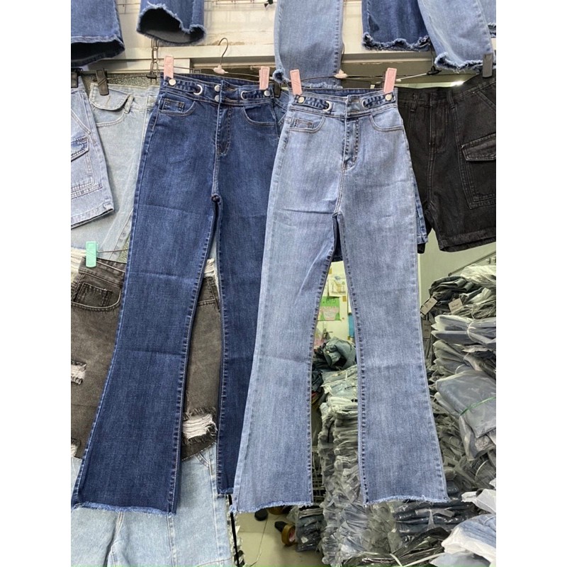 QUẦN JEANS DÀI ỐNG LOE NHẸ CO GIÃN LƯNG CAO 2 Nút- ảnh thật toàn bộ | BigBuy360 - bigbuy360.vn