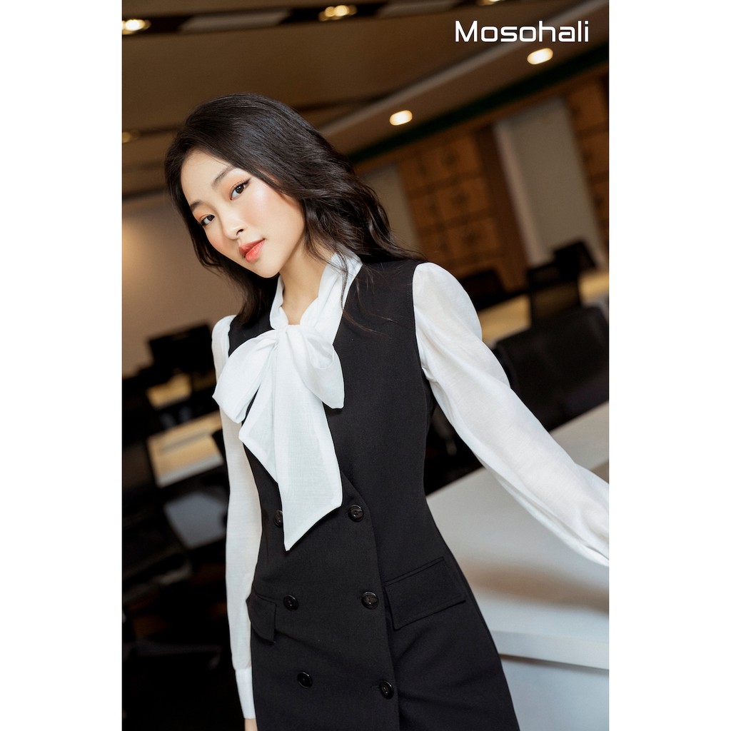 Áo sơ mi nữ suông Mosohali cổ nơ khuy ngọc thời trang công sở thiết kế mosohali