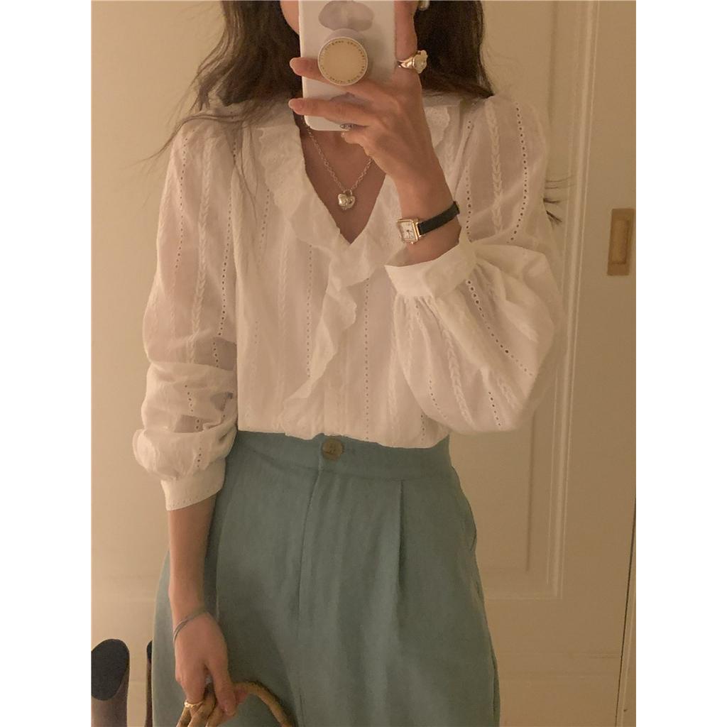 Áo Sơ Mi Dài Tay Thêu Ren Lỗ Phong Cách Hàn Quốc Sành Điệu 62765