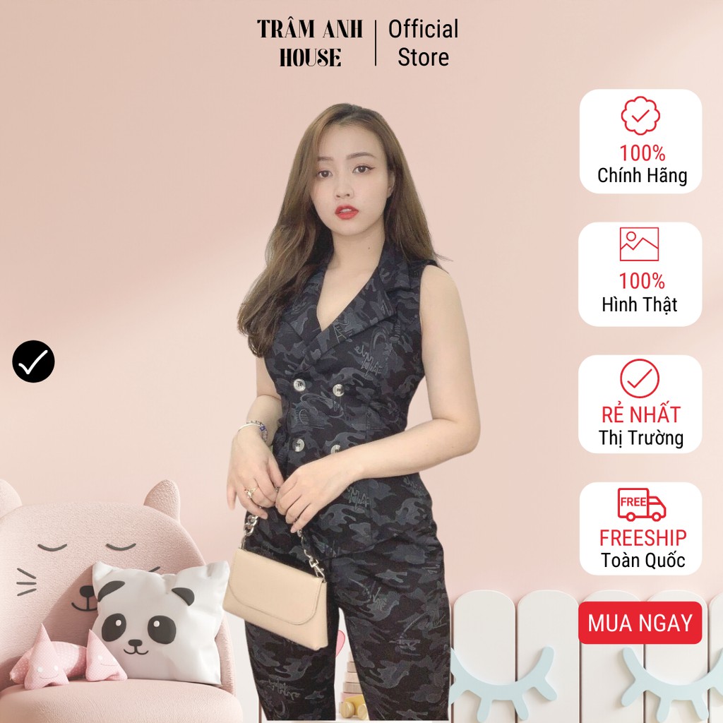Set đồ nữ kiểu lính vest 4 nút TRÂM ANH HOUSE