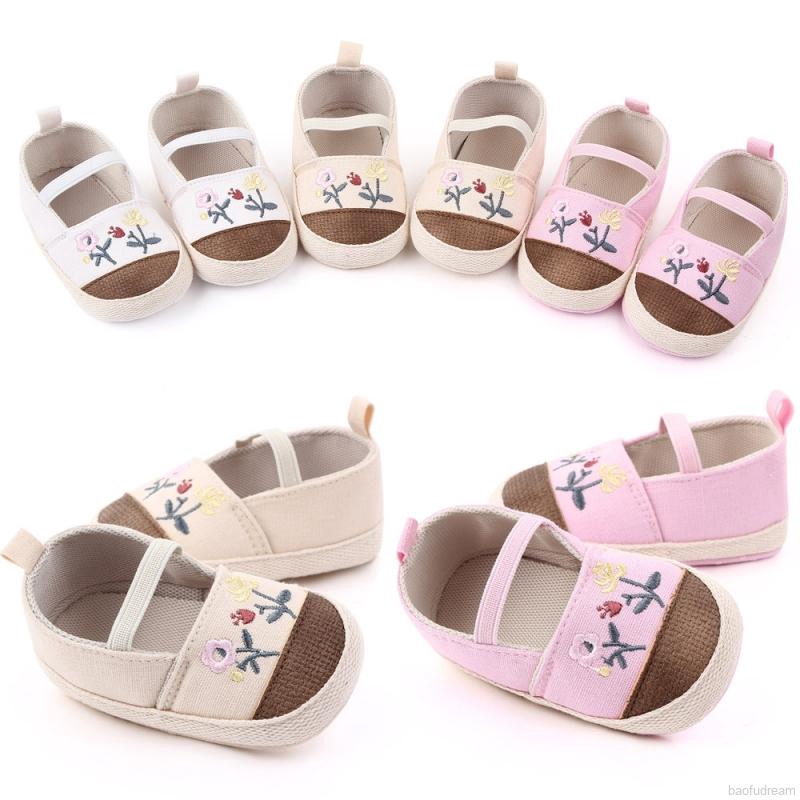 Giày Sneaker Thêu Hoa Cho Bé Gái 0-12 Tháng Tuổi