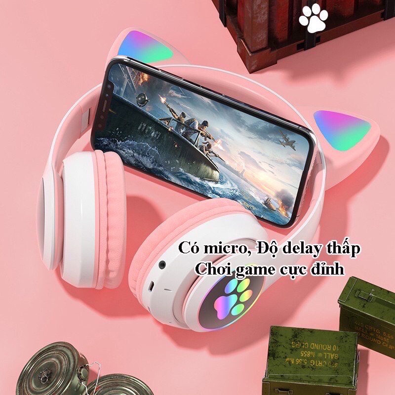 Tai Nghe Mèo Bluetooth Chụp Tai CAT Dễ Thương Có Mic Âm Bass Mạnh Mẽ Dung Lượng Pin Trâu Có Các Màu Lựa Chọn.
