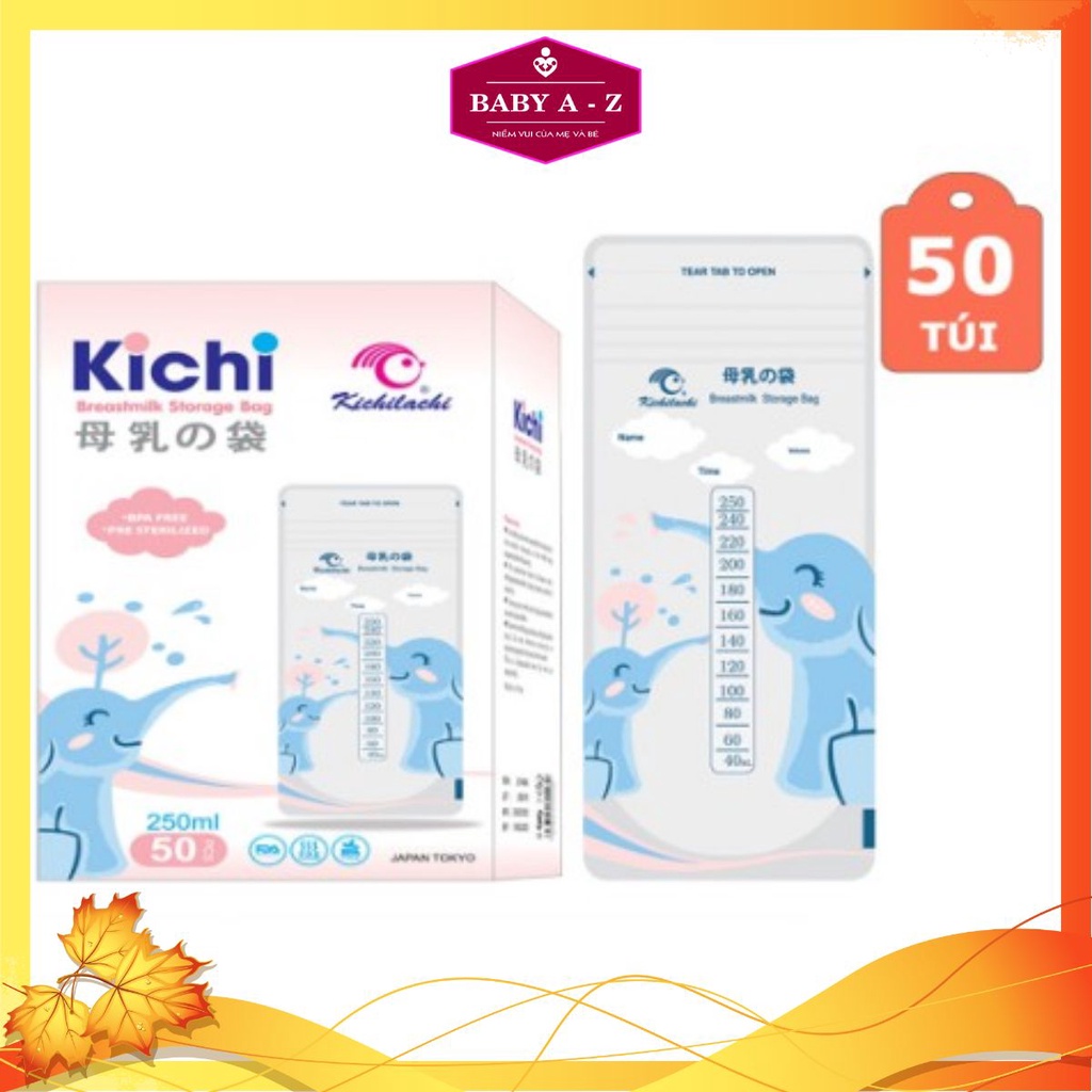 Túi Trữ Sữa KICHI, Túi Trữ Sữa Dung Tích 250ml, 50 Túi/hộp, 2 Khóa Zipper, An Toàn, Không BPA