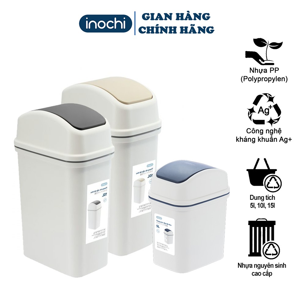 Thùng Rác Nhựa Nắp Lật Thông Minh Inochi 5Lít 10L 15L Làm Sọt Rác Văn Phòng, Khách Sạn, Đựng Rác Gia Đình THRNL05