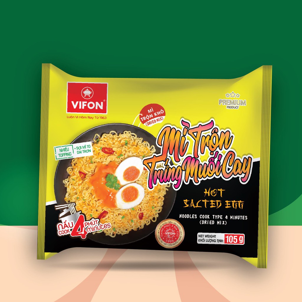 Mì khô trộn trứng muối cay 105g sợi mì to trơn dai xịn mịn nhiều topping Vifon