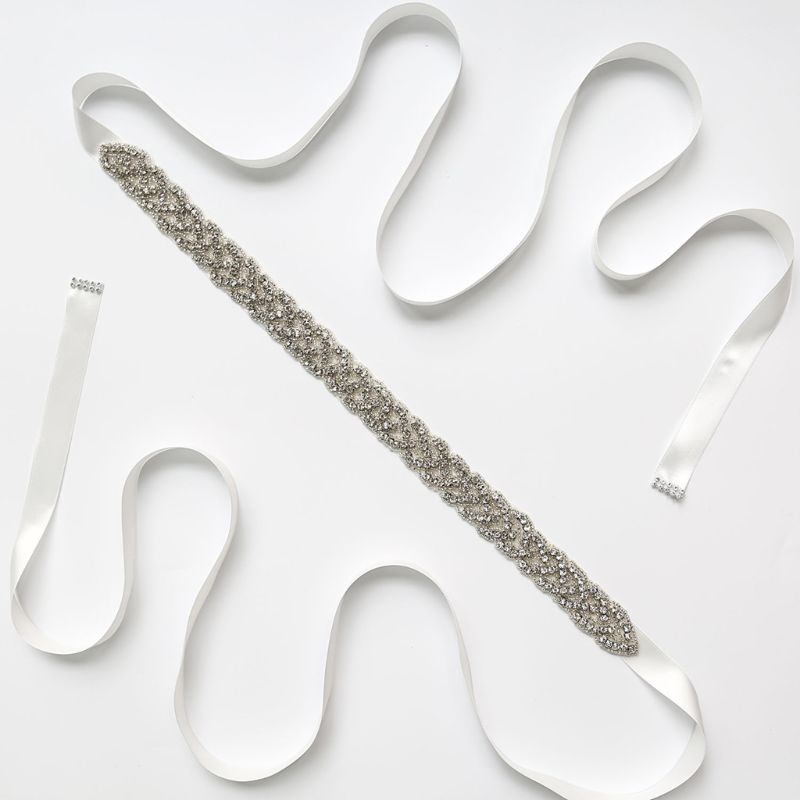 Thắt Lưng Ruy Băng Satin Đính Kim Cương Giả Cho Cô Dâu