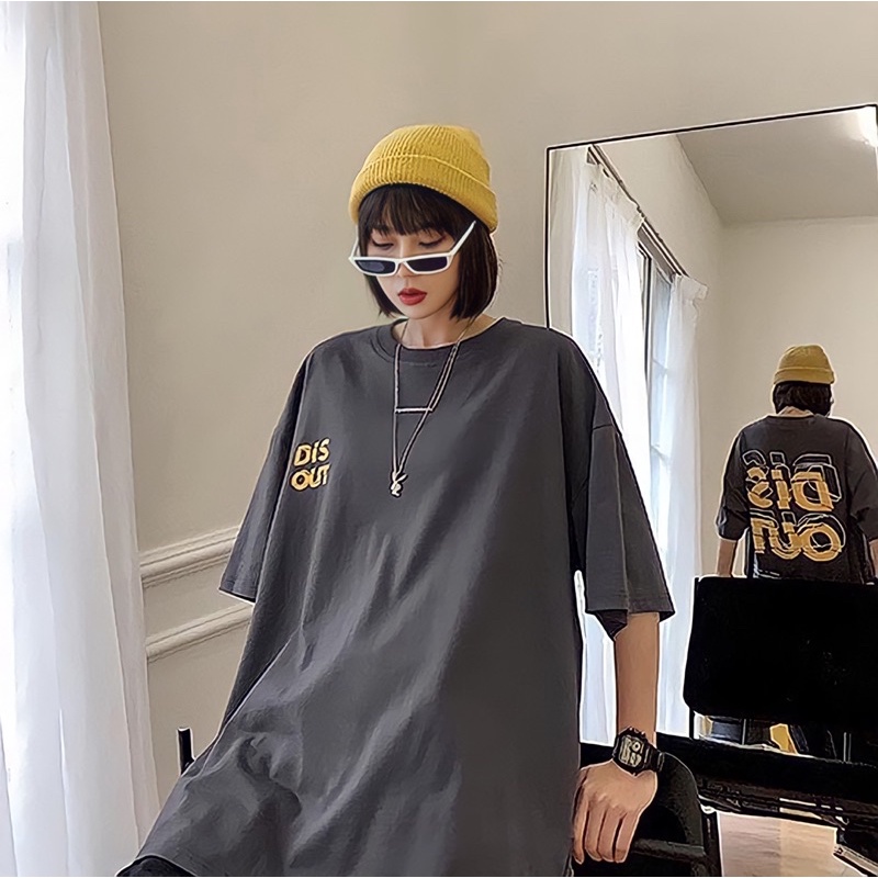 Áo Thun Tay Lỡ Unisex DISSOUT màu XÁM/TRẮNG 🧸 FREESHIP 🧸 Form Nam Nữ Unisex - Kiểu áo phông cổ tròn form rộng ❤️