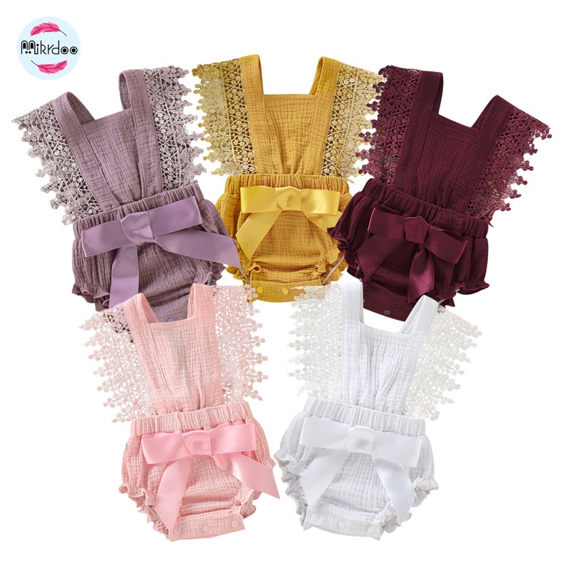 Jumpsuit Mikrdoo liền thân không tay cổ vuông xinh xắn cho bé gái