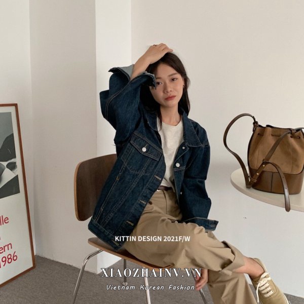 Xiaozhainv Áo Khoác Denim Tay Dài Dáng Rộng Phong Cách Retro Hàn Quốc Dành Cho Nữ | BigBuy360 - bigbuy360.vn