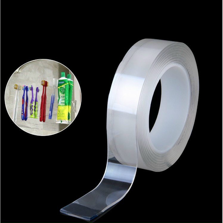 Băng Keo Pu tape 2 Mặt Trong Suốt Siêu Dính Dài 3m, bản 3cm, dày 2mm, có thể tái sử dụng dfg4