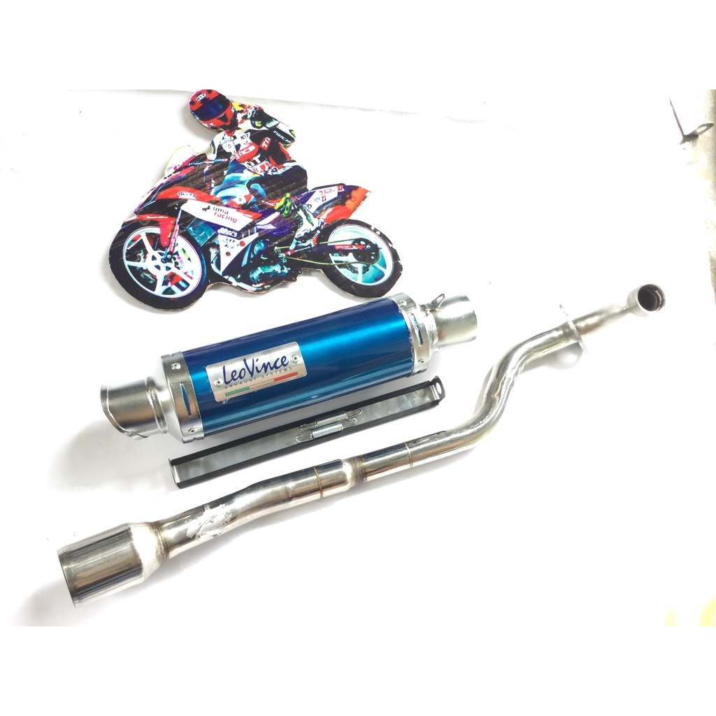 Pô leovince XANH FULL CỔ INOX THẲNG WAVE, SI, CUP, DREAM, EXCITER, WINER, SONIC, RAIDER FI, SATRIA, GSX