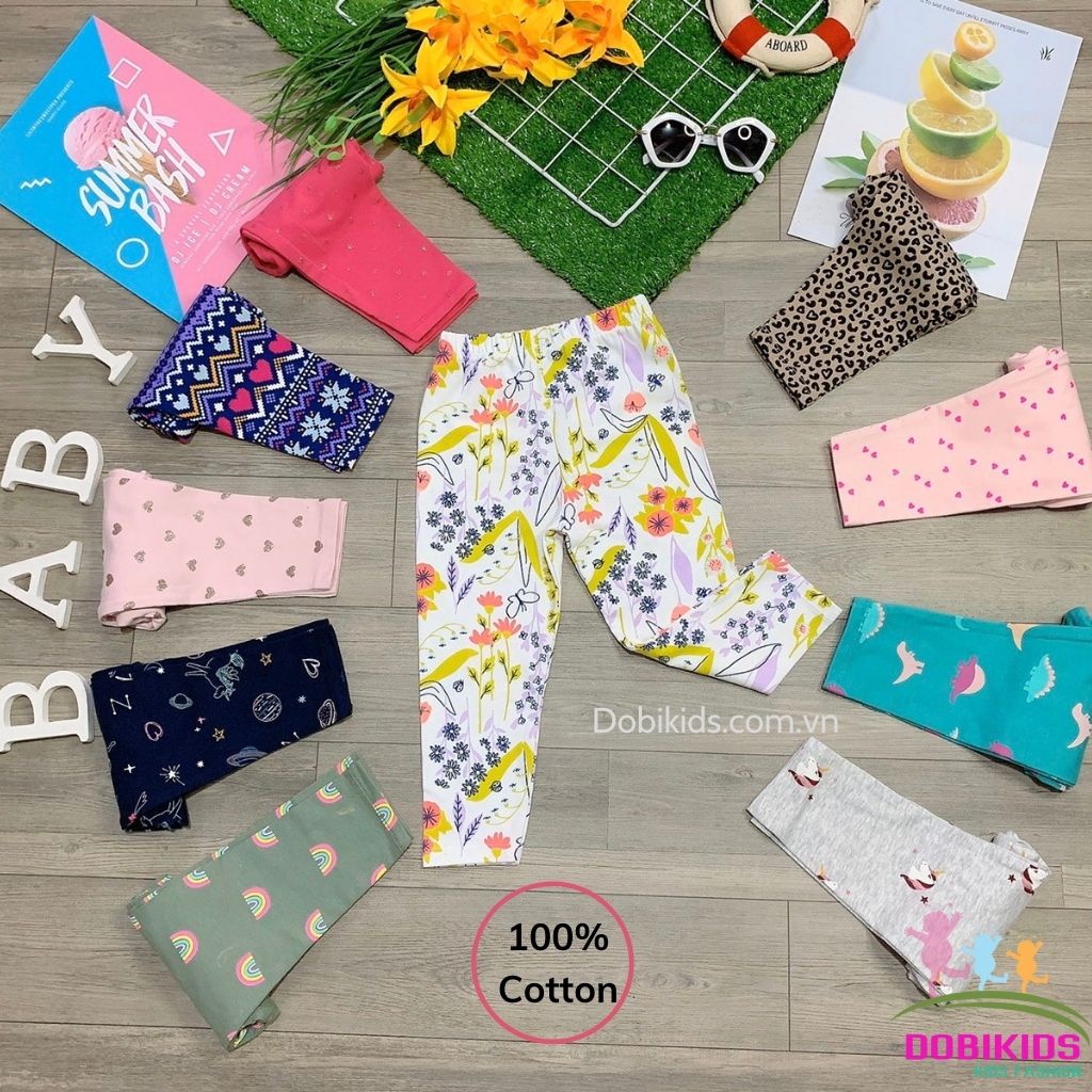 Set 5c quần legging cho bé thun cotton xuất dư mềm mịn co giãn 9-20kg