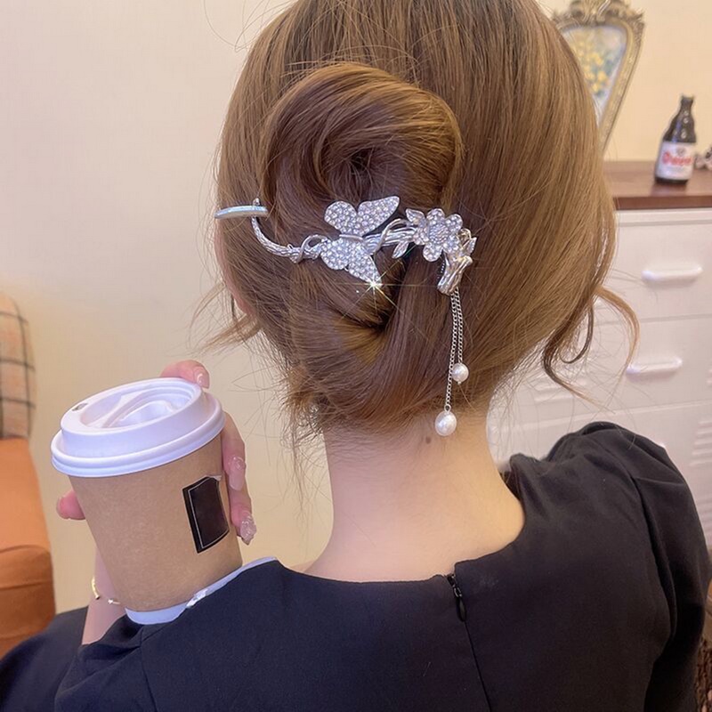 Kẹp Tóc Bướm Tua Rua Đính Ngọc Trai Phong Cách Trung Hoa Mới timetunnel