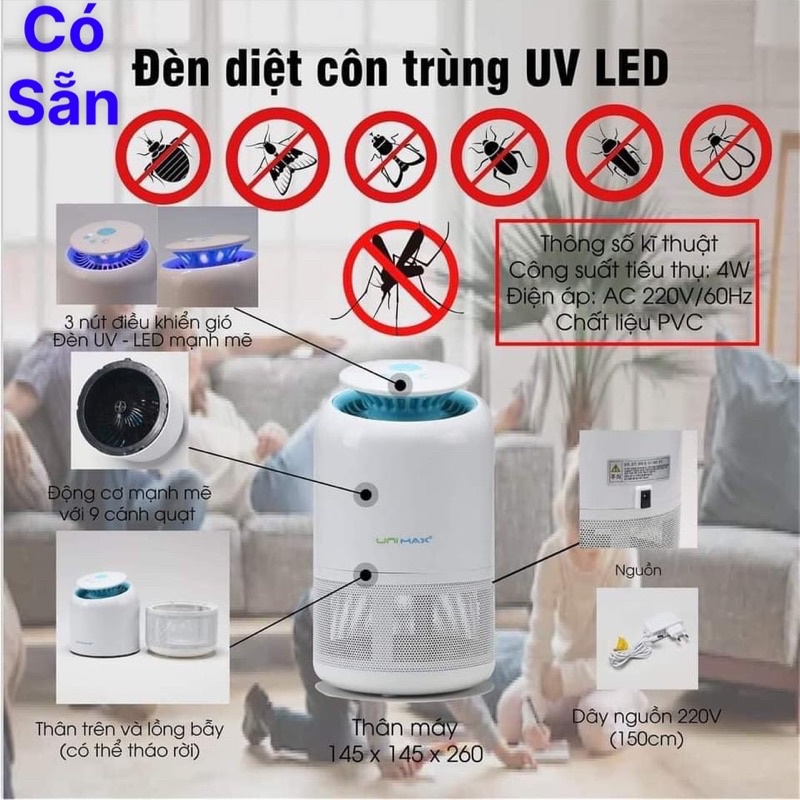 ĐÈN BẮT MUỖI THÔNG MINH BẰNG TIA UV LED BUGS-KILLER UNIMAX HÀN QUỐC. HÀNG NỘI ĐỊA HÀN QUỐC