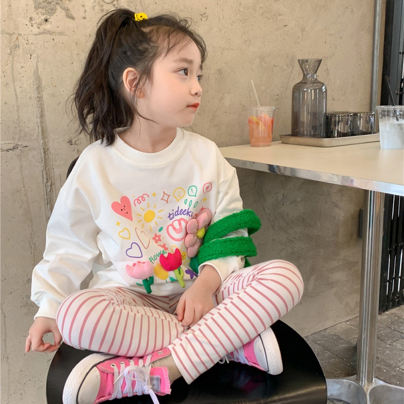 Quần Legging Cotton Kẻ Sọc Phong Cách Hàn Quốc Cho Bé Gái