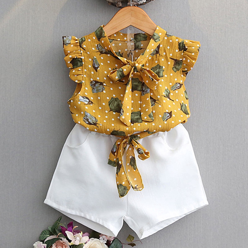 Summer Girls Clothes Sets Baby Floral Girl Shirt Top Shorts Suits 2pcs Kids