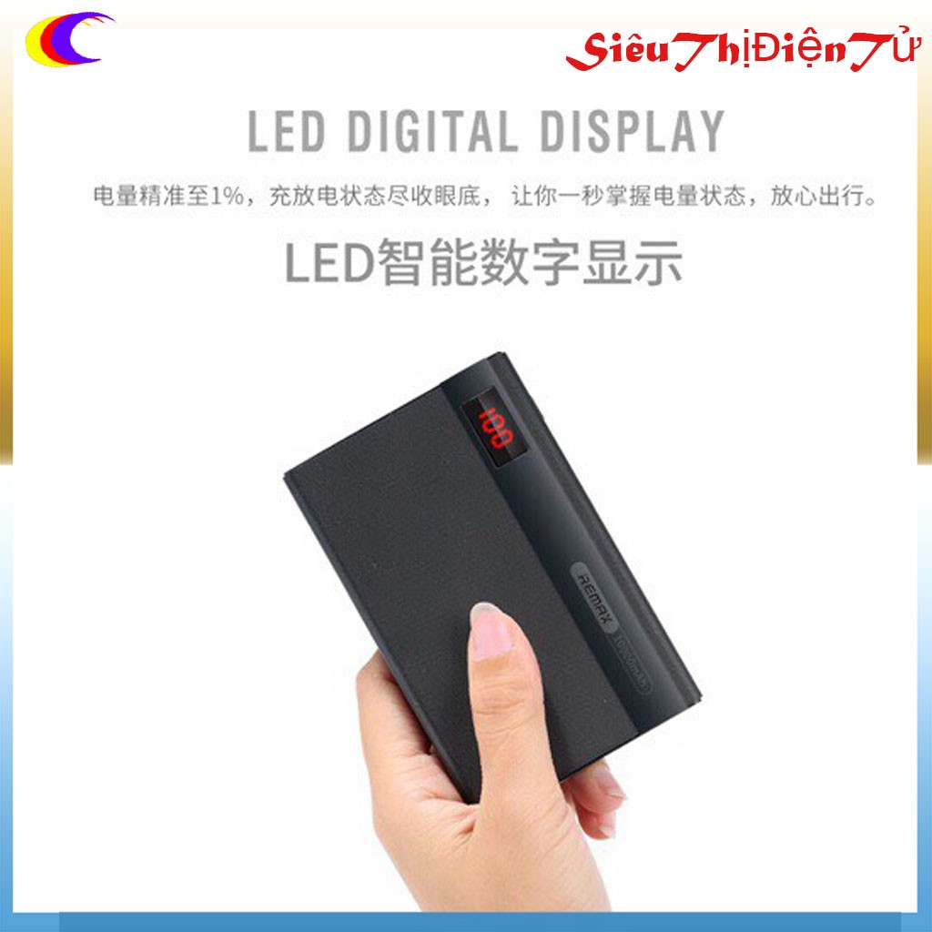 PIN SẠC DỰ PHÒNG REMAX RPP 53 DUNG LƯỢNG 10000mAh có màn hình led hiển thị dung lượng pin 2 cổng ra USB