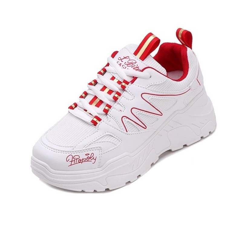 Giày sneaker nữ độn đế đẹp vạch sóng HAPU trắng vạch đỏ, trắng vạch đen cực rẻ